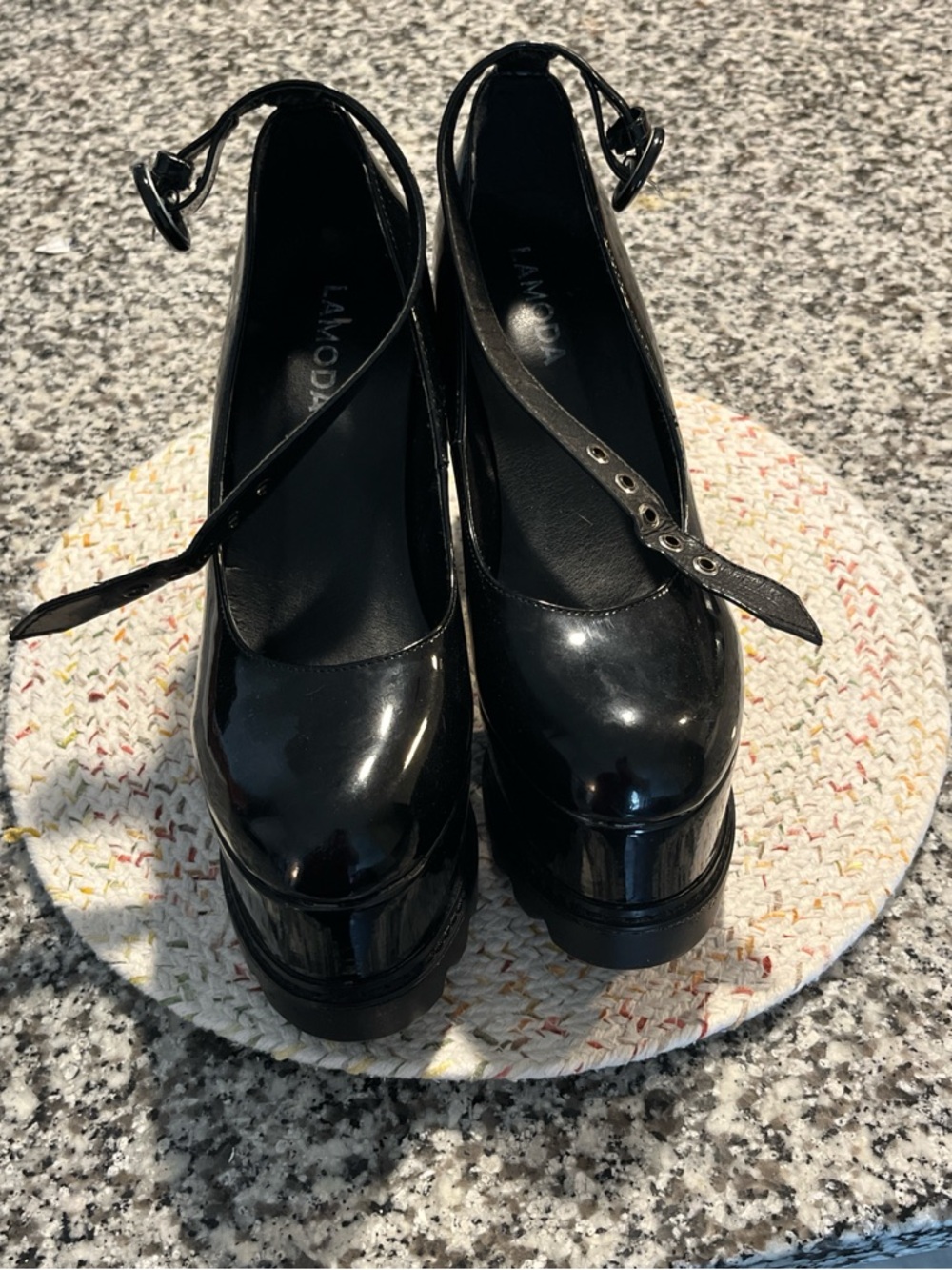 Lamo Black Patent Platform Mary Jane Heels